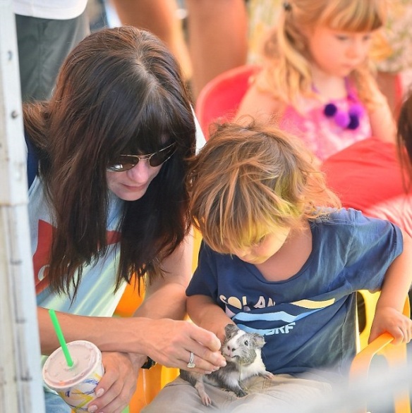 Selma Blair and son Arthur at petting zoo with Breckin Meyer